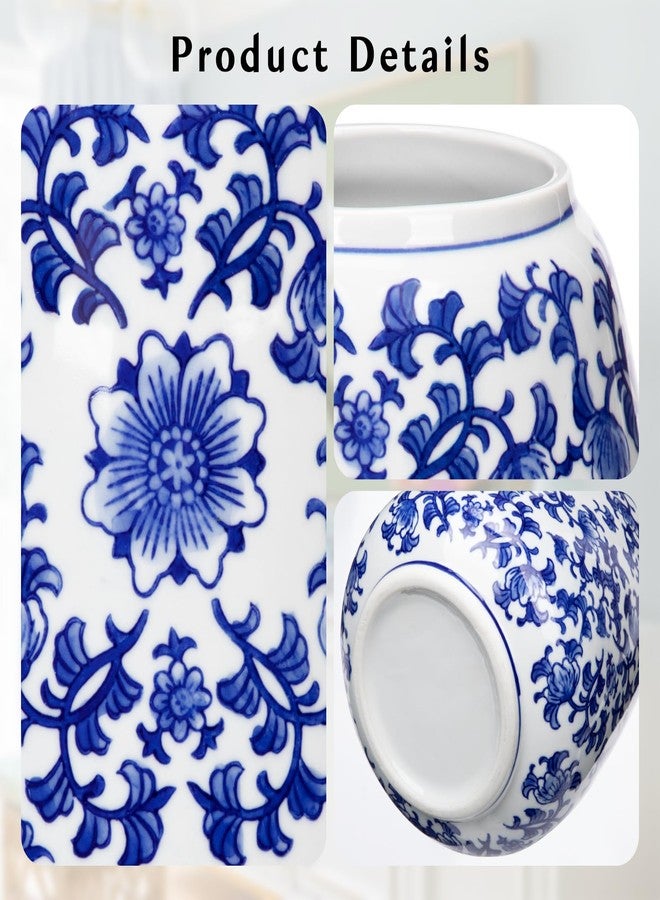 Hollyone Blue and White Porcelain Vase Chinoiserie Floral Vase Large Vintage Tall Blue Ceramic Vase for Home Mantle Shelf Living Room Table Centerpieces Decor, 7 Inch - Image 3